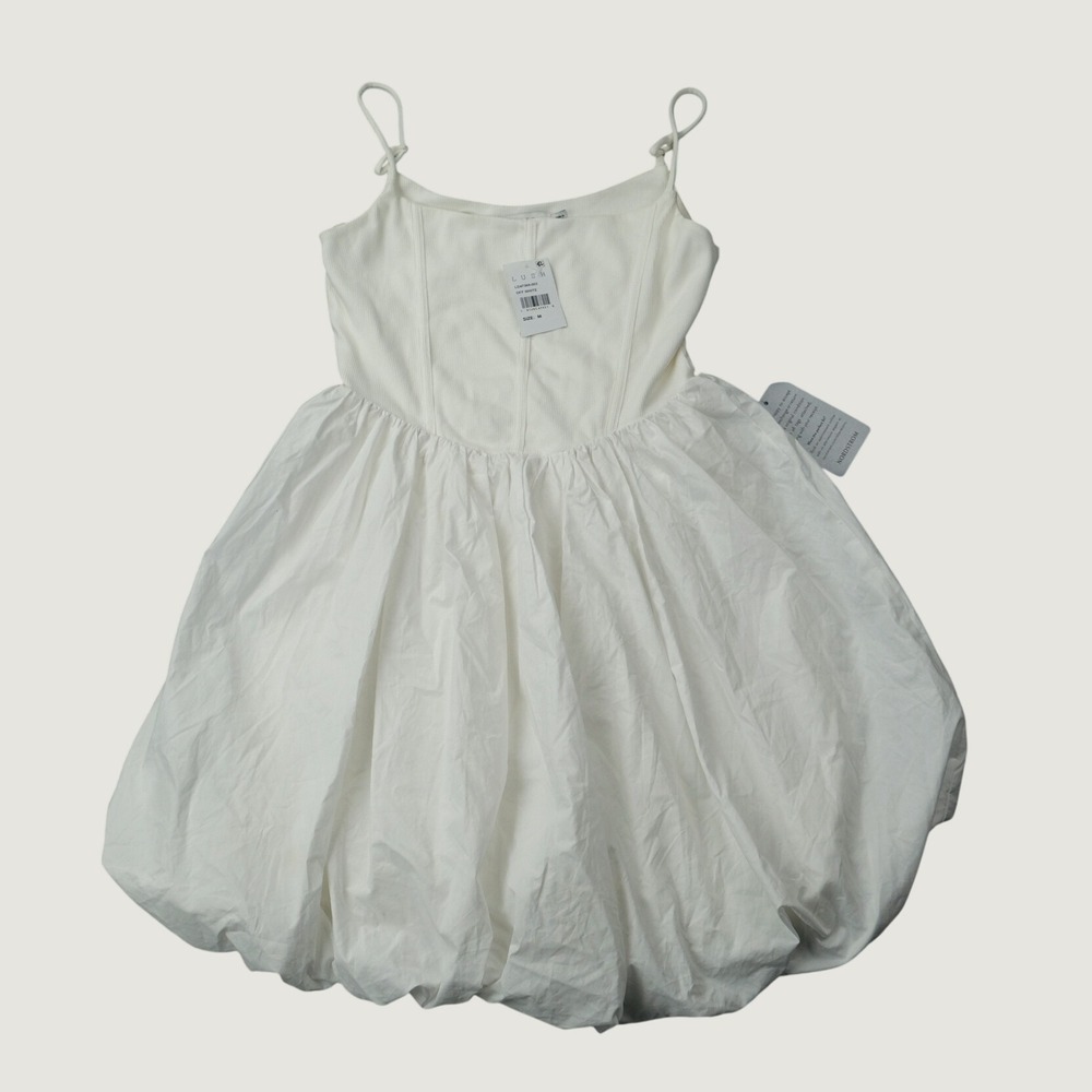 Lush Bubble Hem Mini Dress M Off White Ribbed Corset Bodice NWT